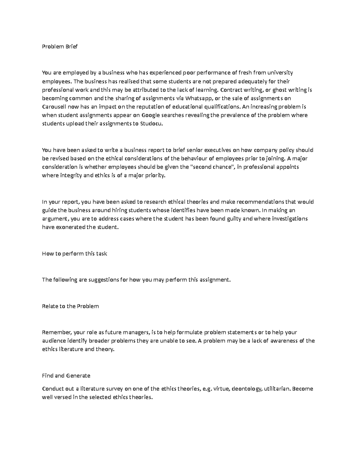 Assignment 2 brief lawyers - Problem Brief You are employed by a ...