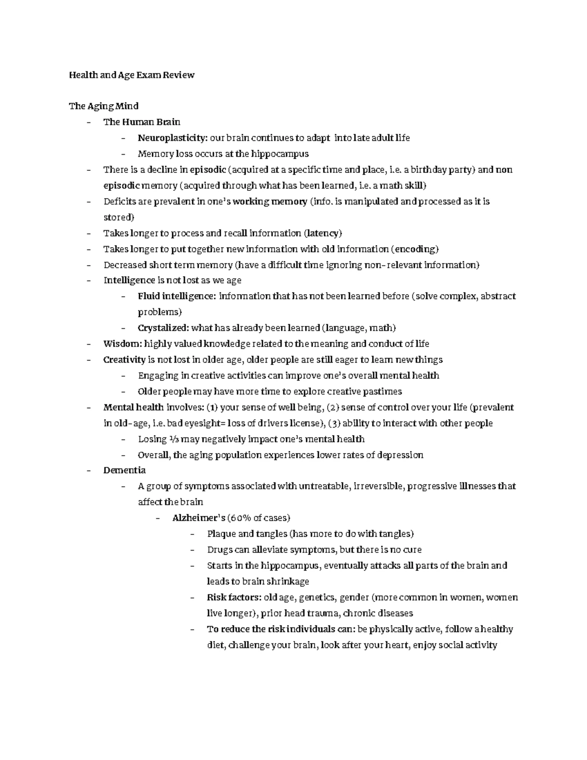 Health and Aging 1BB3 - Comprehensive Lecture Notes Overview - Studocu