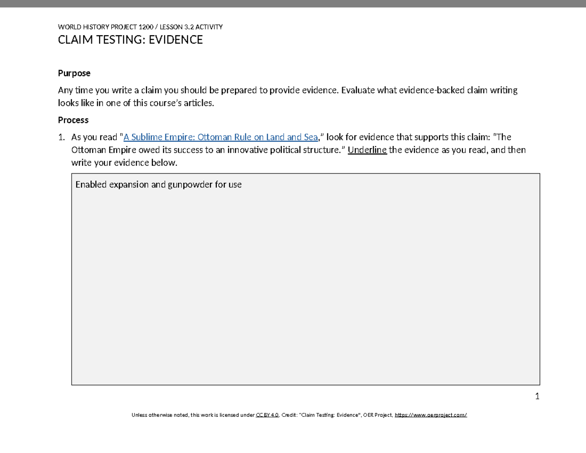 WHP-1200 Lesson 3.2 Activity: Claim Testing & Evidence Analysis - Studocu