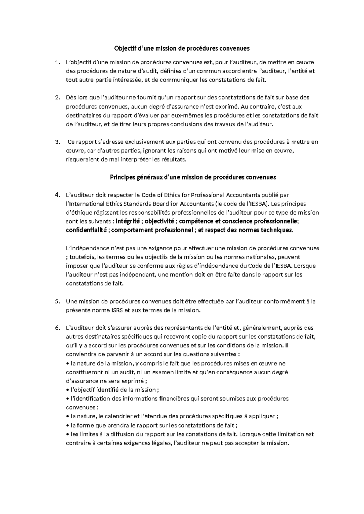 Procédure Convenue d'Audit : Objectifs et Principes Éthiques - Studocu