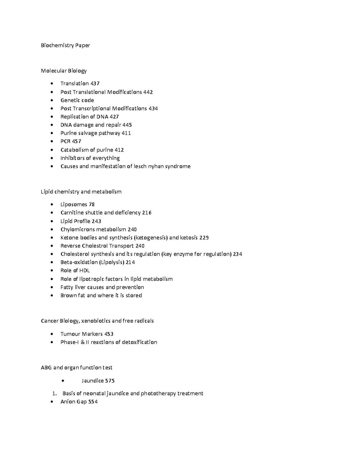 Biochemistry Exam Key Topics & Important Questions for Study - Studocu