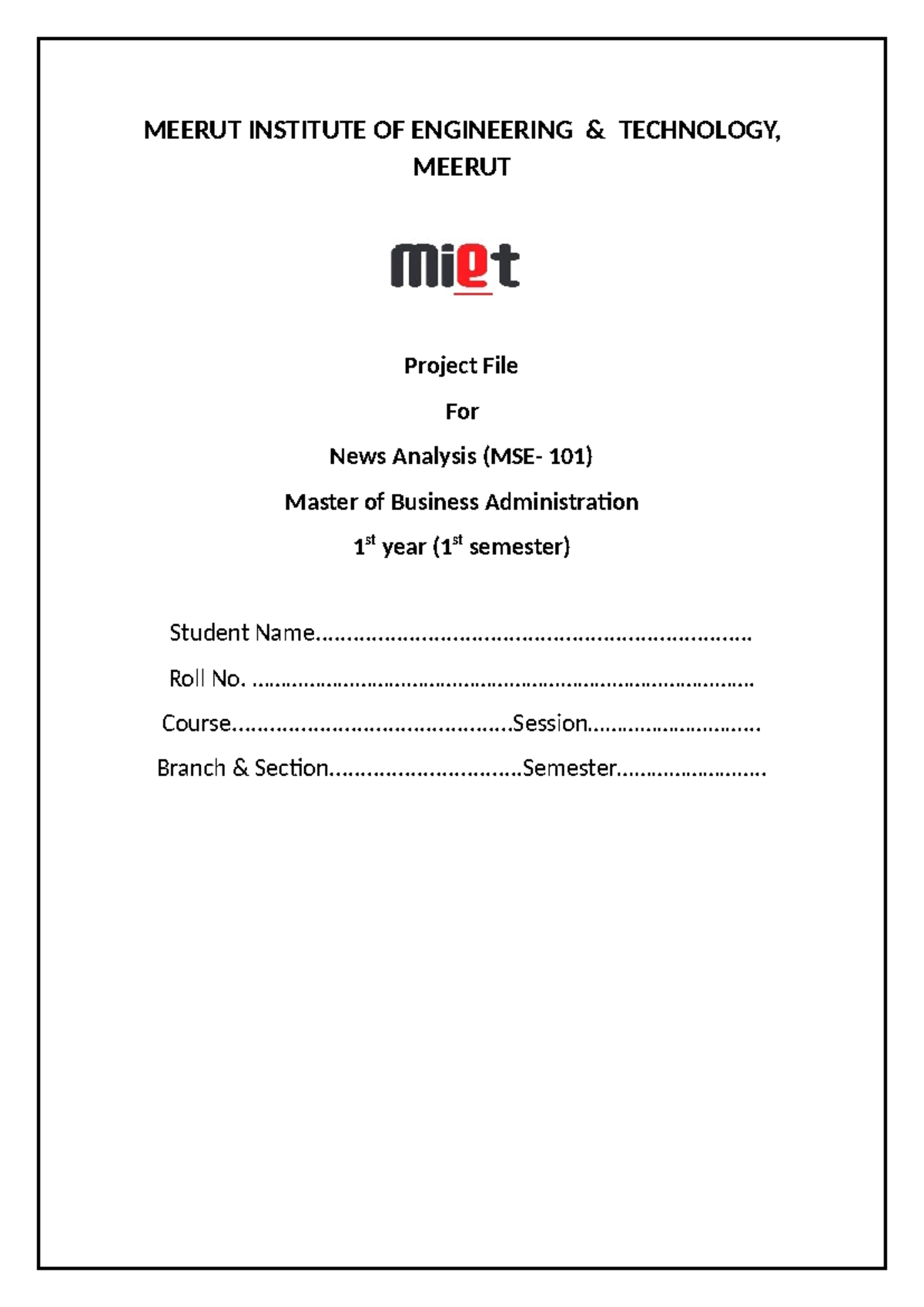 Meerut Institute OF Engineering final - MEERUT INSTITUTE OF ENGINEERING ...