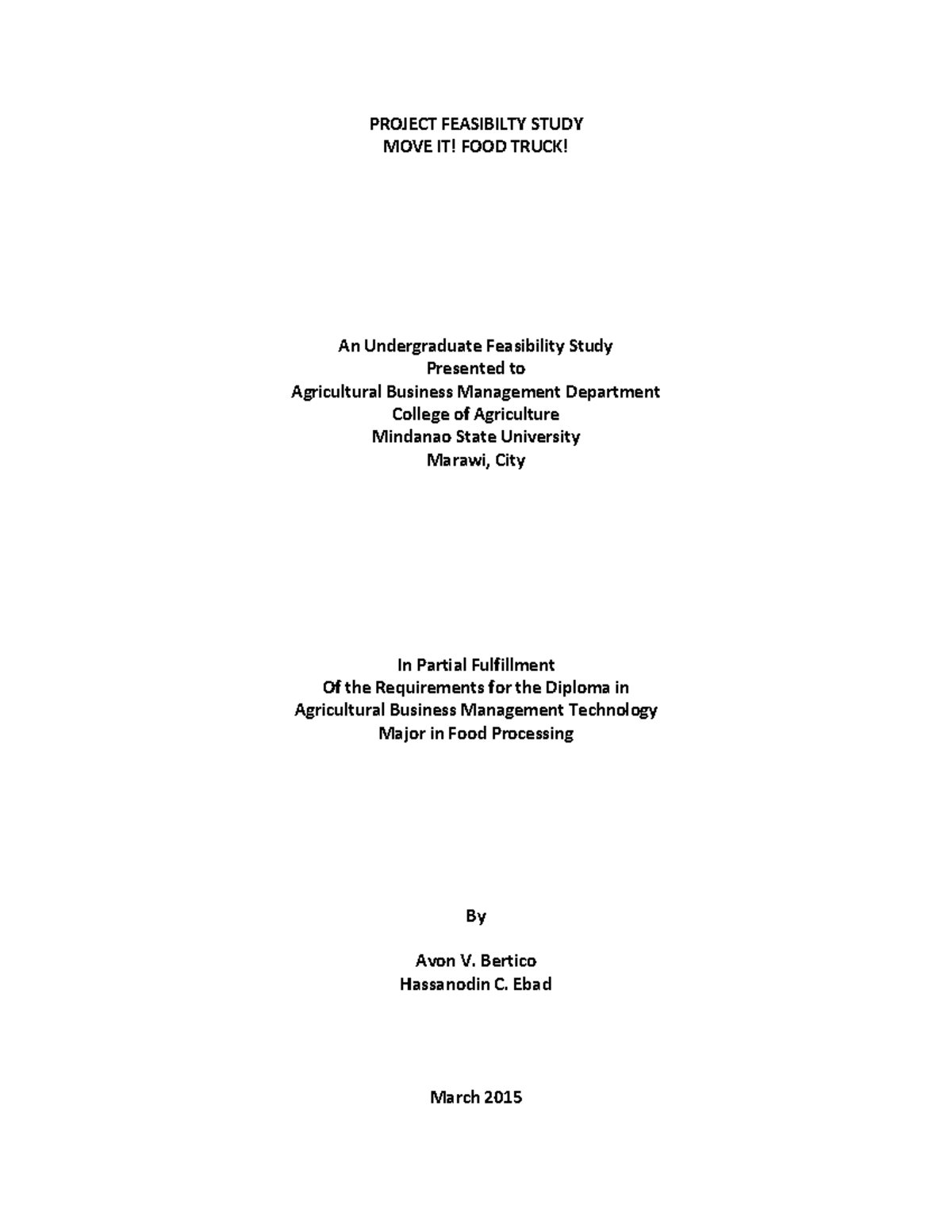 Food Truck - PROJECT FEASIBILTY STUDY MOVE IT! FOOD TRUCK! An ...