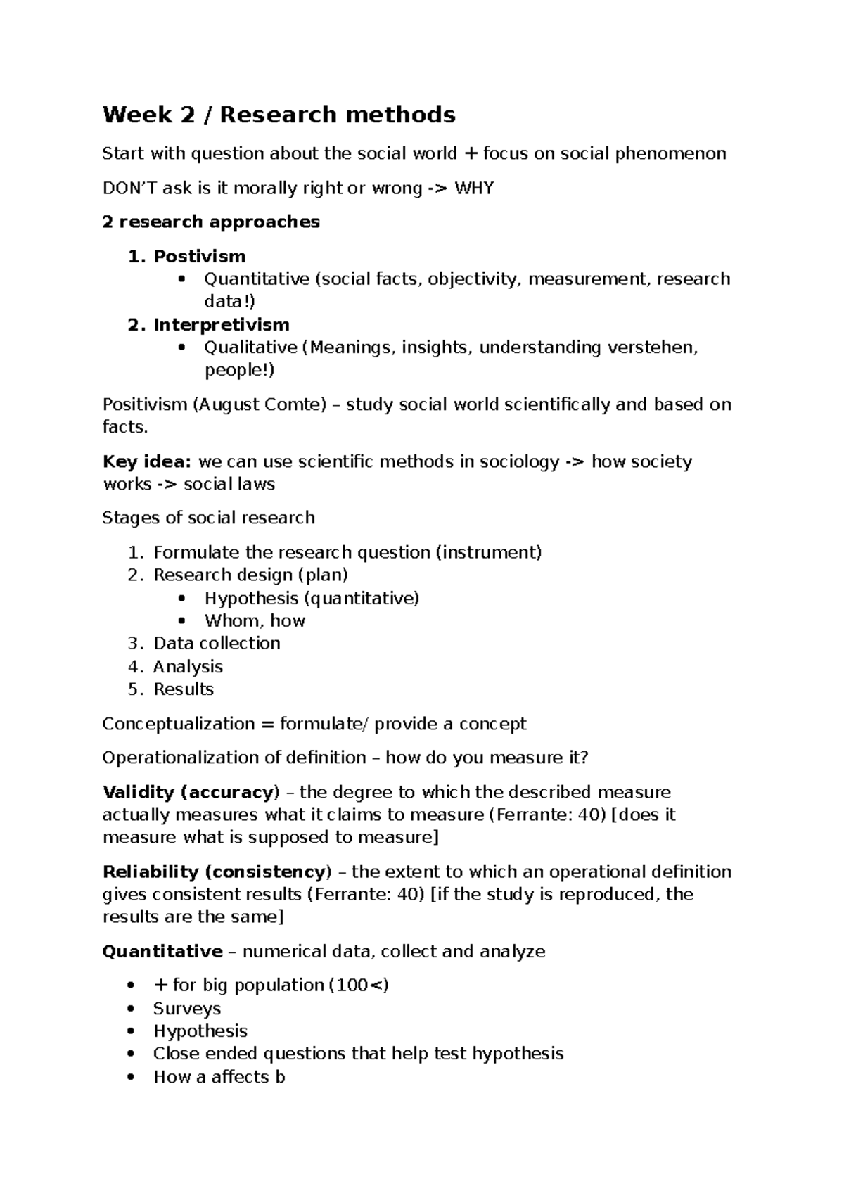 Week 2 soc - lecture 2 - Week 2 / Research methods Start with question ...