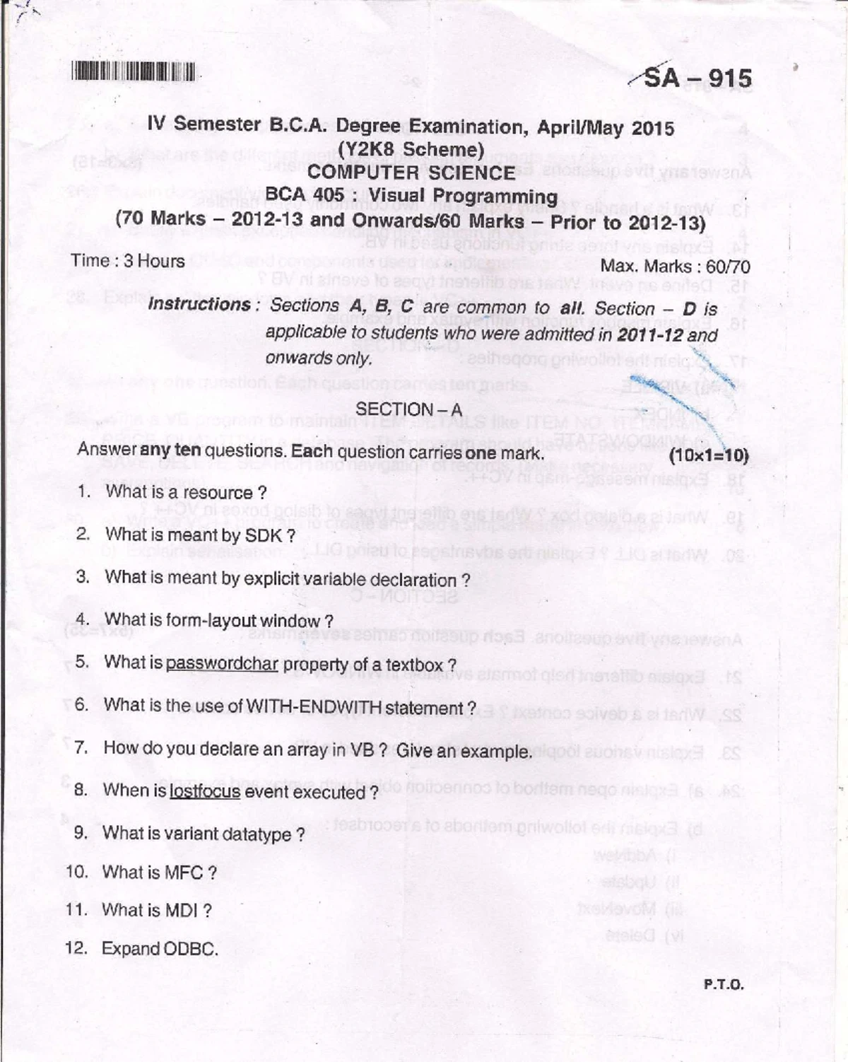 Visual Programming - question paper - UNIX Programming - Studocu