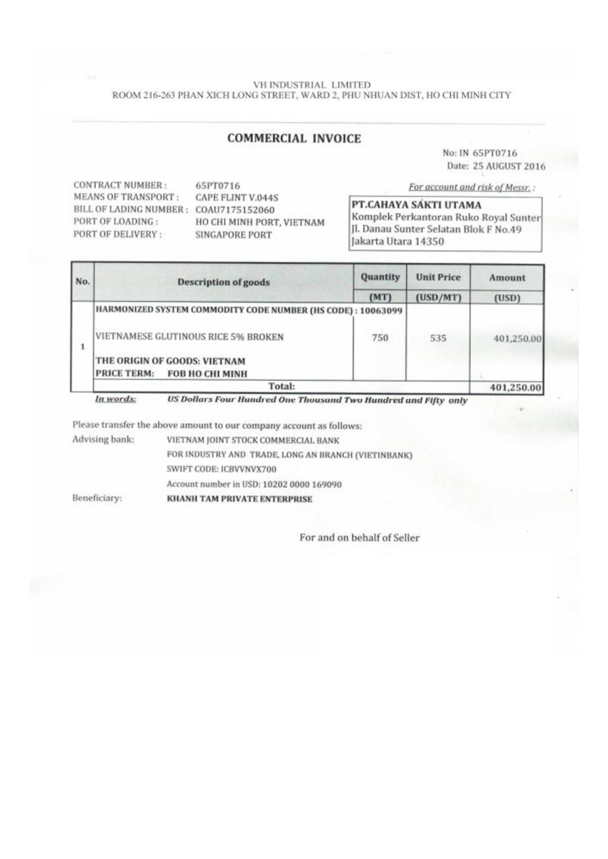 NVNT 2: Commercial Invoice and Certificate of Origin for Vietnamese ...
