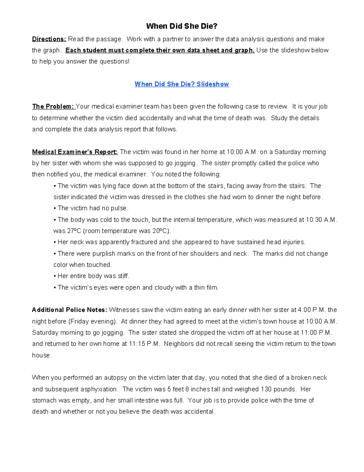 Handout - Case Study on Time of Death Analysis in Forensic Science ...