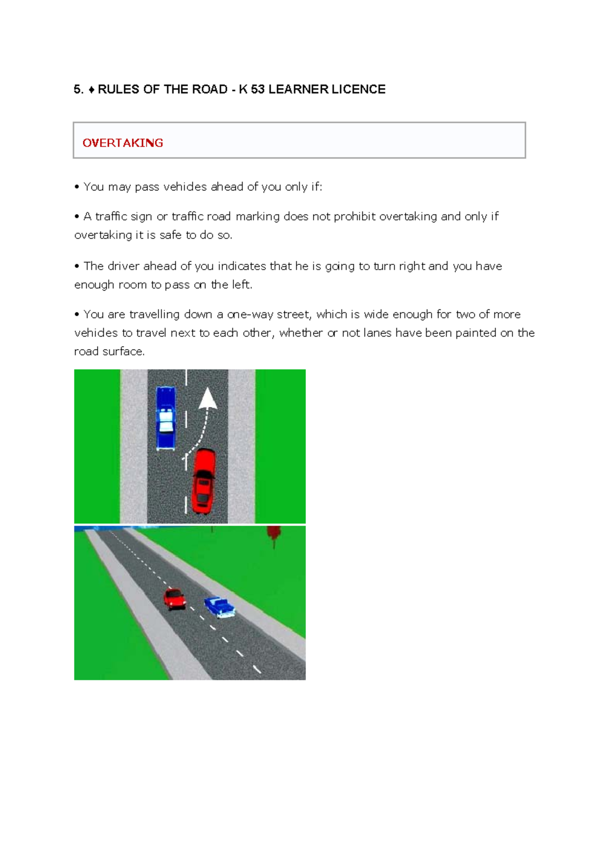 K 53 Learner Licence - Summary of Road Rules and Regulations - Studocu