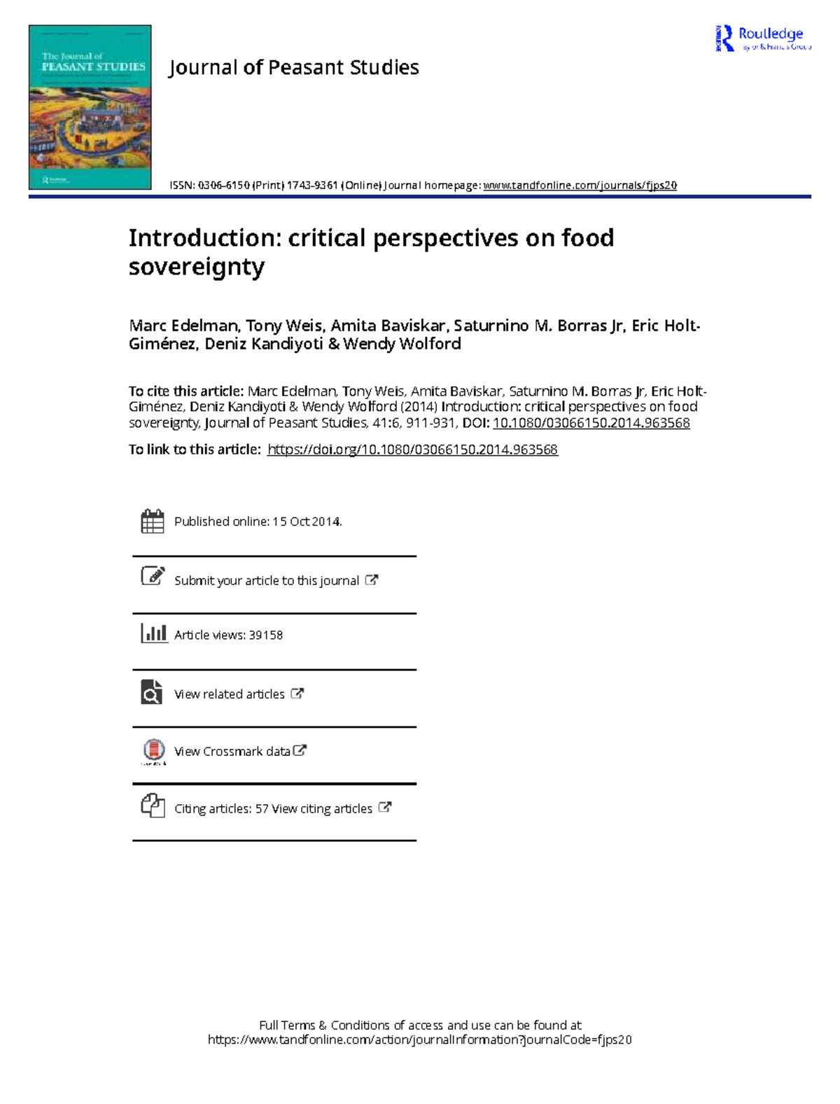 Introduction to Critical Perspectives on Food Sovereignty: Insights and ...