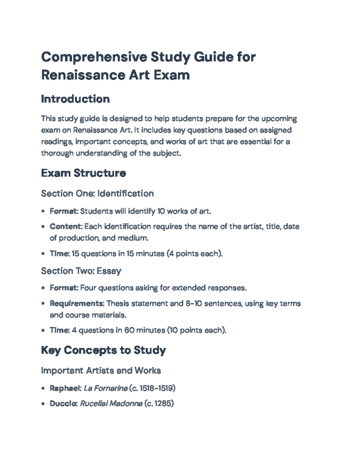 Renaissance Art Exam Study Guide: Key Concepts & Important Works ...
