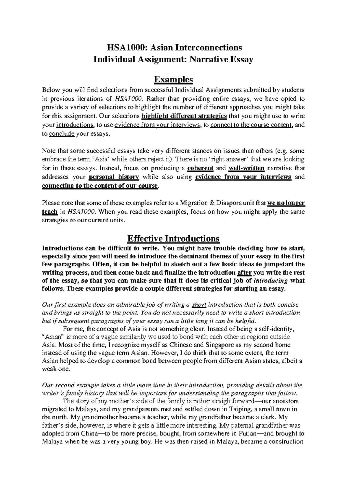 HSA1000: Individual Assignment Narrative Essay Examples & Tips - Studocu