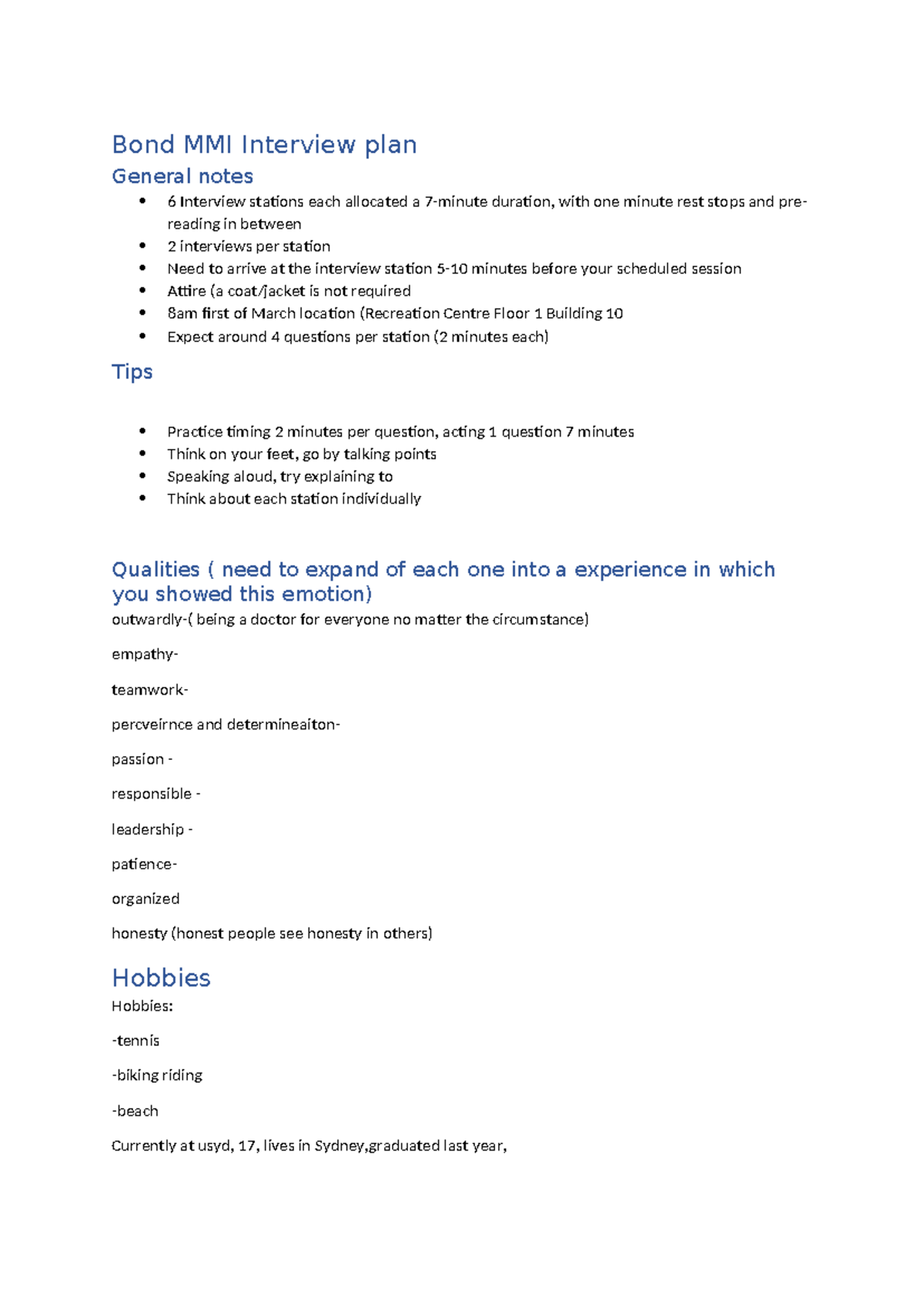 Bond MMI Interview Preparation Guide for Medical School - Studocu
