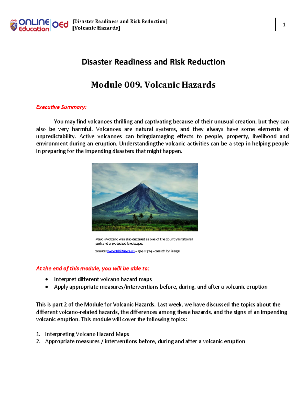 Week 009 Module 2: Volcanic Hazards and Risk Reduction - Studocu