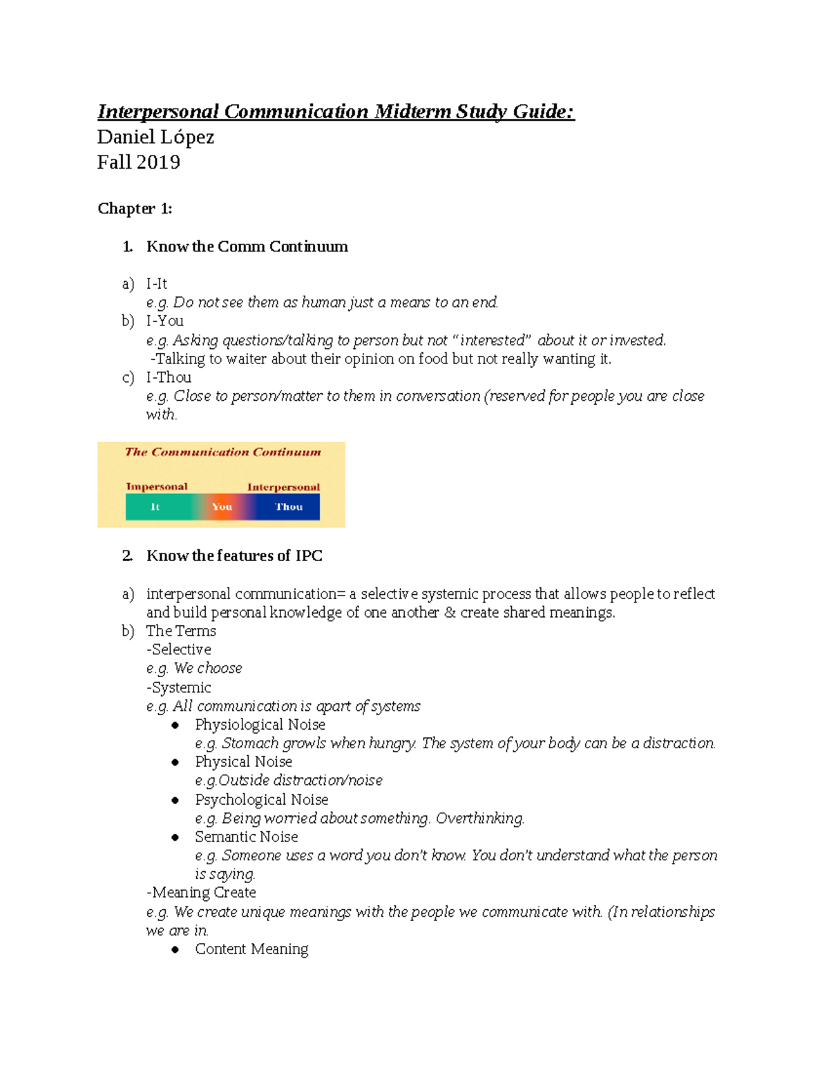 Interpersonal Comm Midterm Study Guide (COM101) - Fall 2019 - Studocu