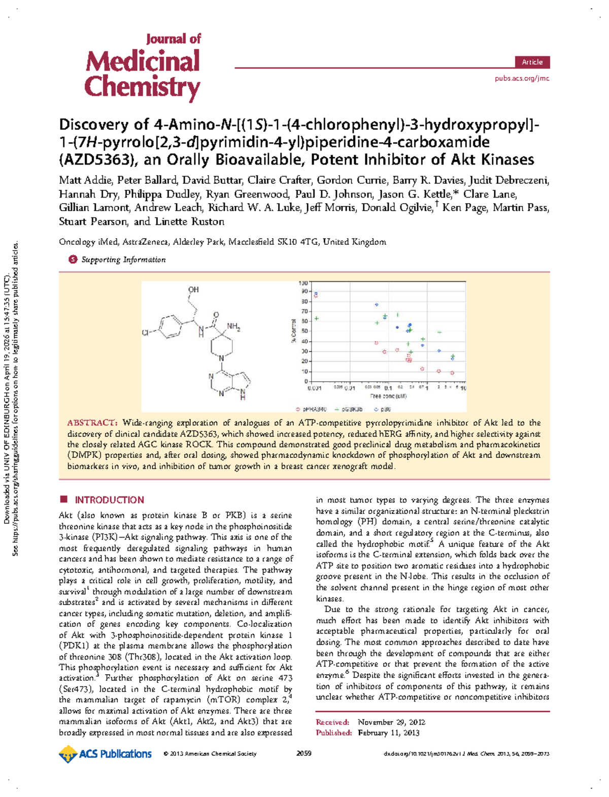 Discovery of AZD5363: A Potent Akt Inhibitor for Cancer Treatment - Studocu