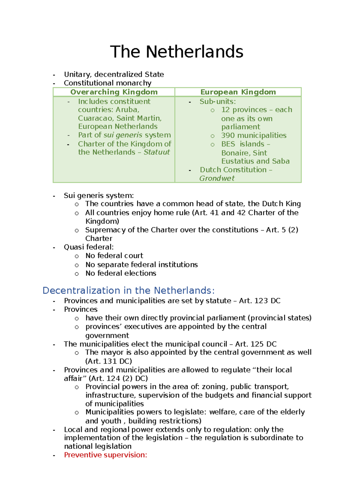 Comparative Government - Overview of the Netherlands' System - Studeersnel