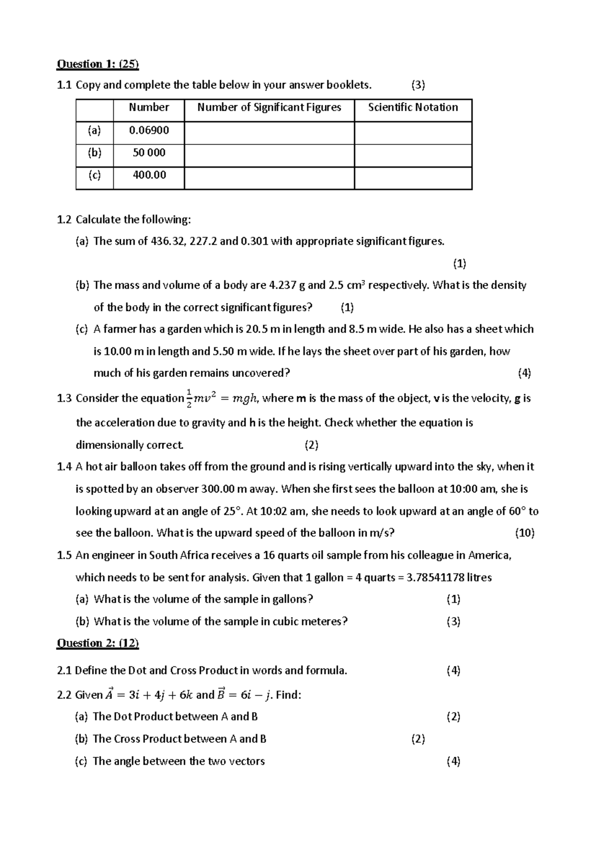 Engineering physics I - Test 1 - pretest - Question 1: (25) 1 Copy and ...