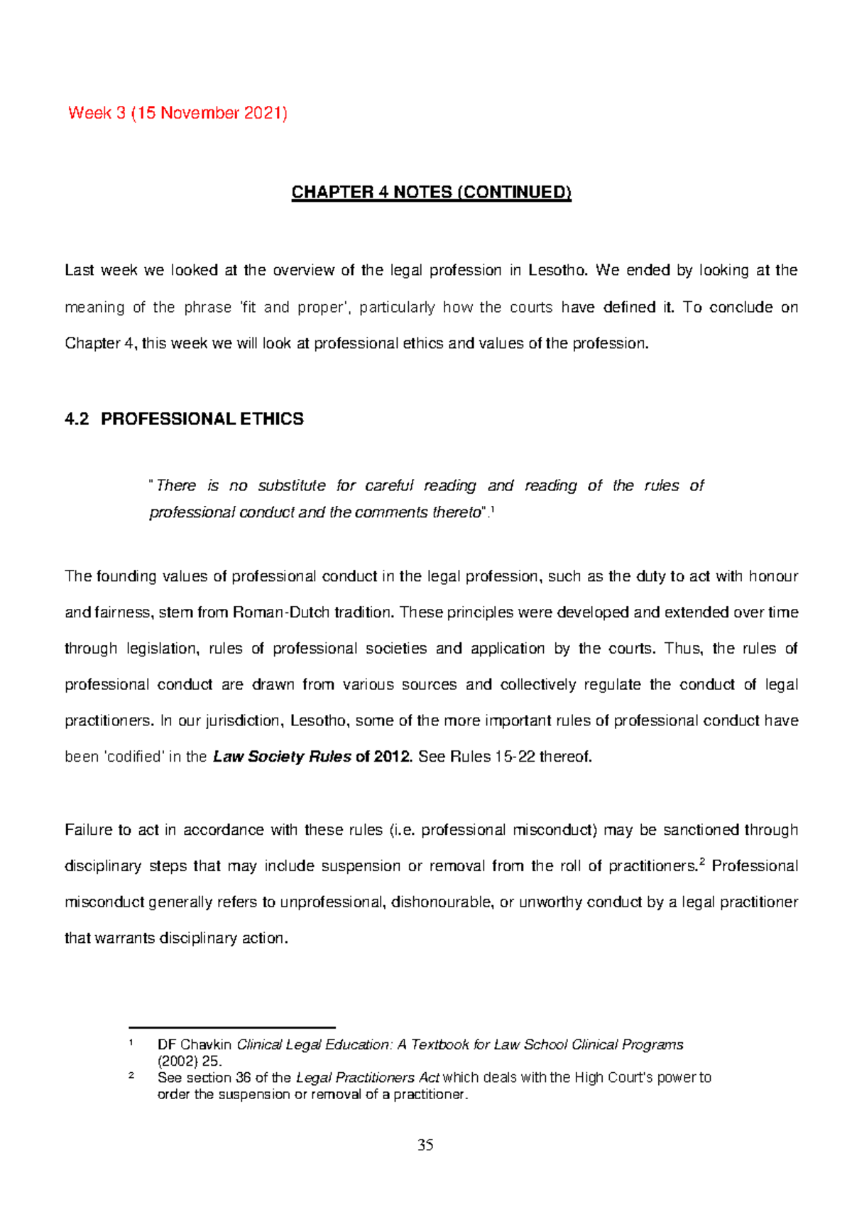 WEEK 3 CHAPTER 4 NOTES: PROFESSIONAL ETHICS IN LESOTHO - Studocu