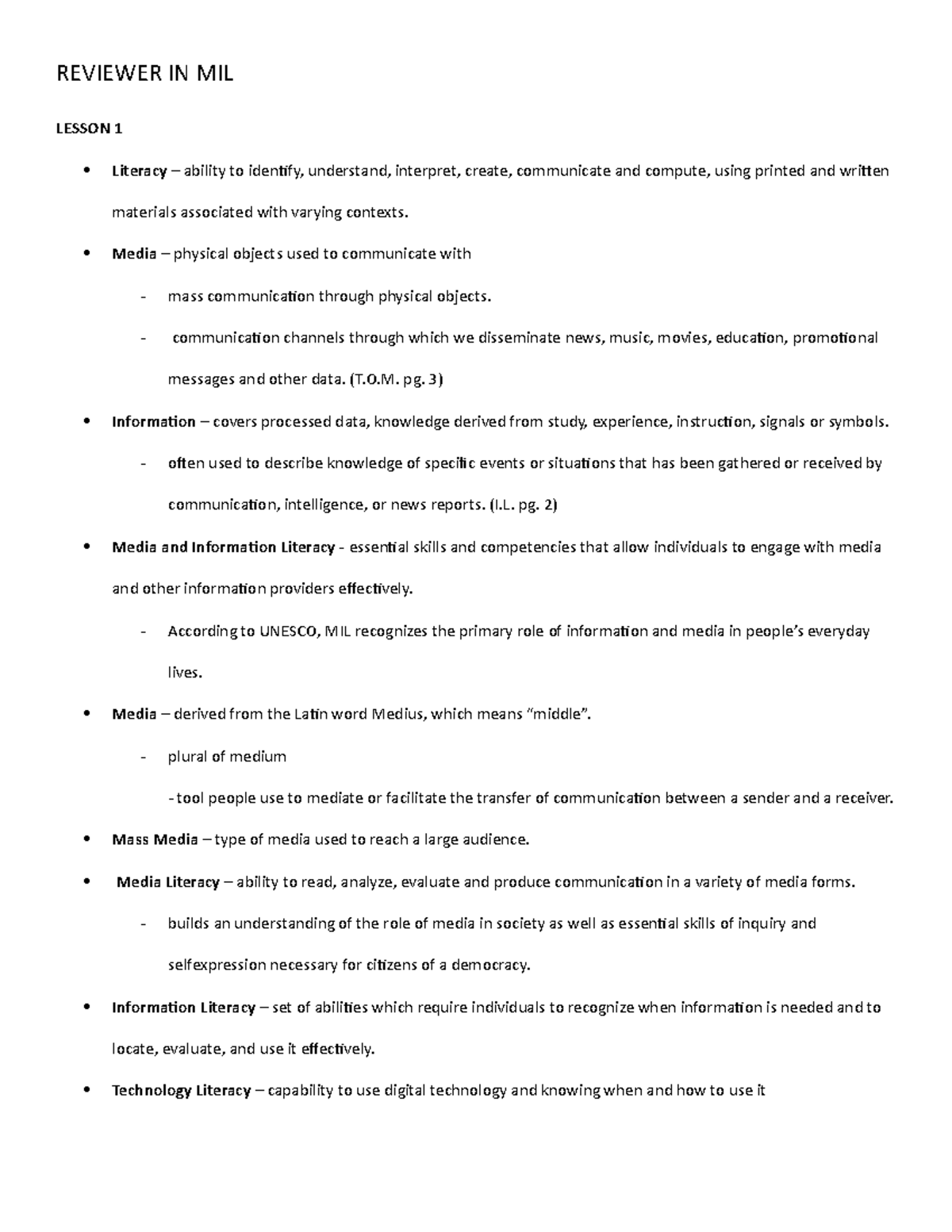 MIL - Lesson 1 - Comprehensive Lecture Notes Summary - Studocu
