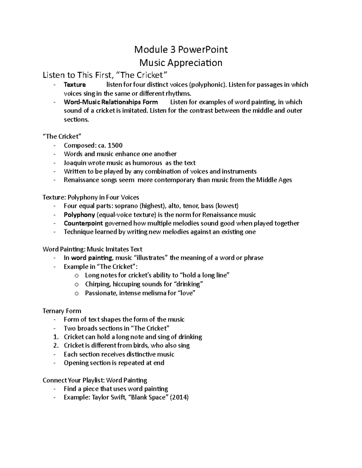 Module 3 Chapter 7 - Music Appreciation Notes on 