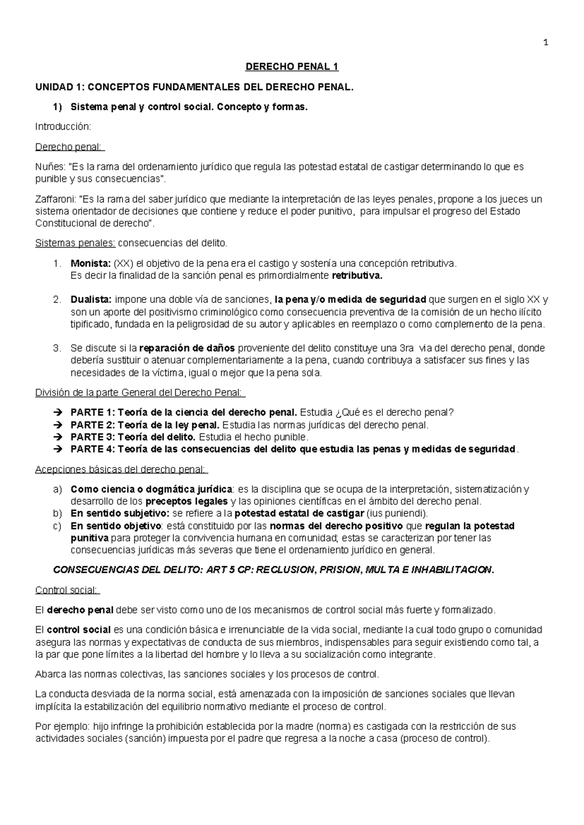 DERECHO PENAL 1: CONCEPTOS FUNDAMENTALES Y TEORÍAS DEL DELITO - Studocu