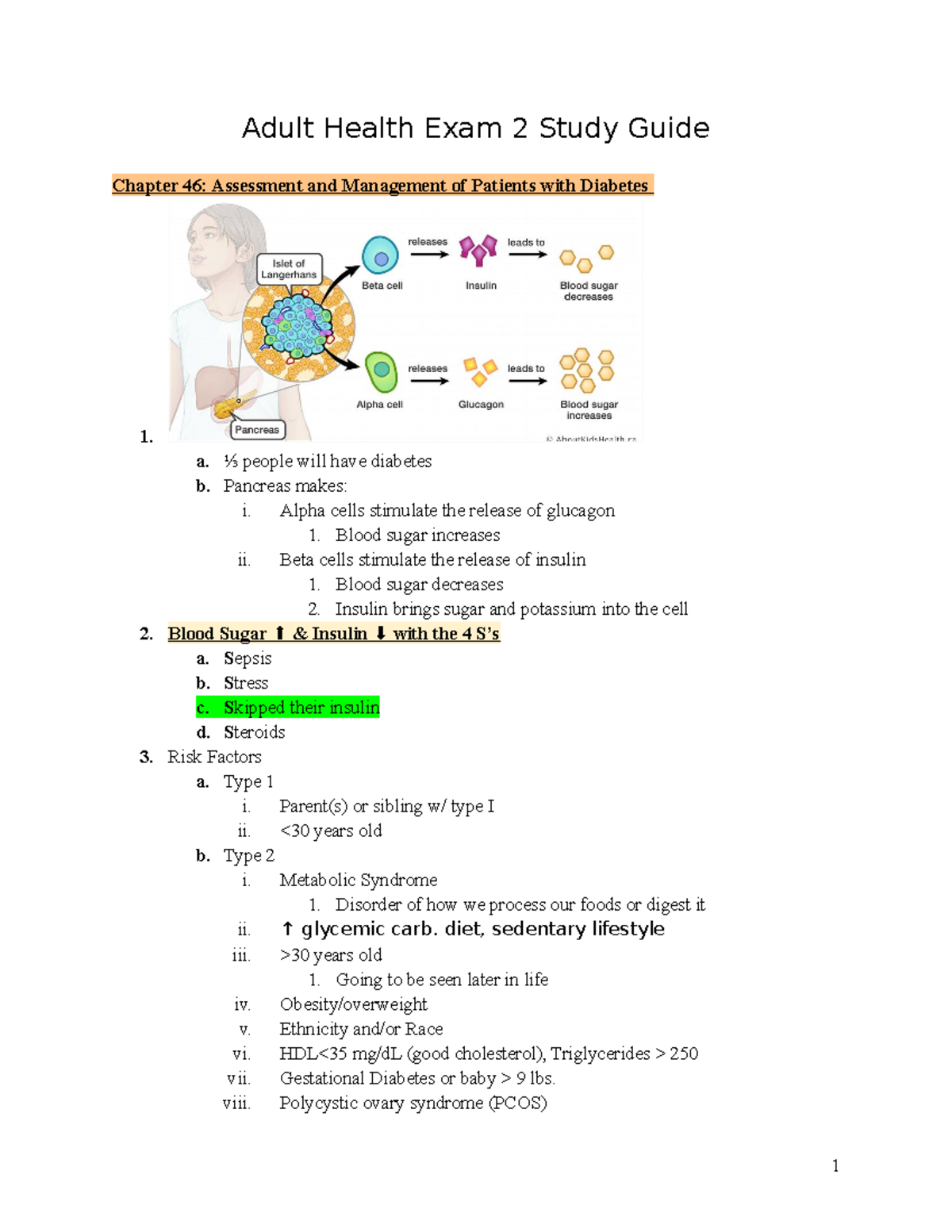 Adult Health 1 Exam 2 Study Guide: Key Concepts on Diabetes Management ...