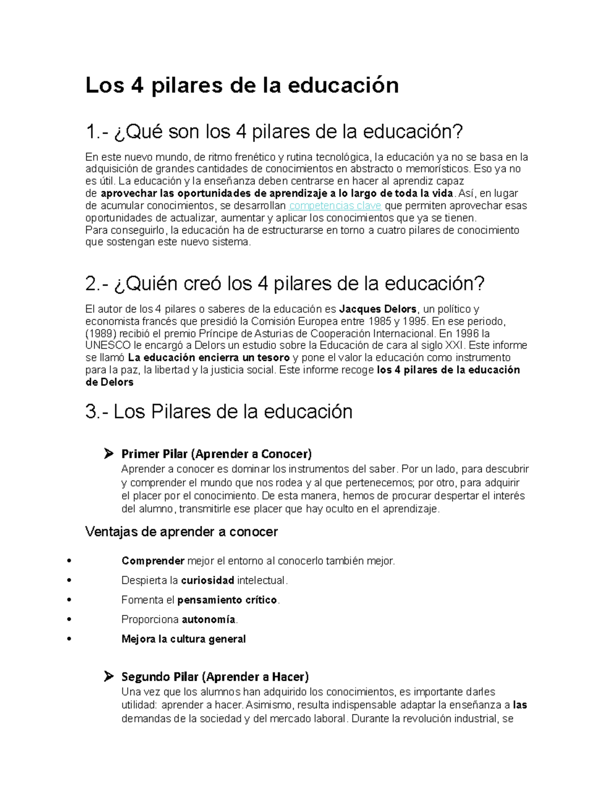 Cuatro Pilares Del Conocimiento Los 4 Pilares De La Educación