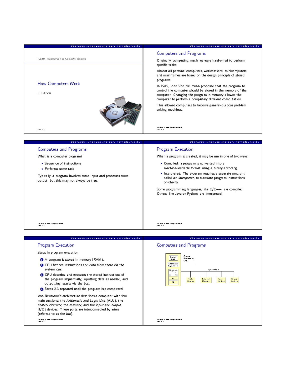 ICS3U how computers work handout - c o m p u t e r h a r d w a r e a n ...