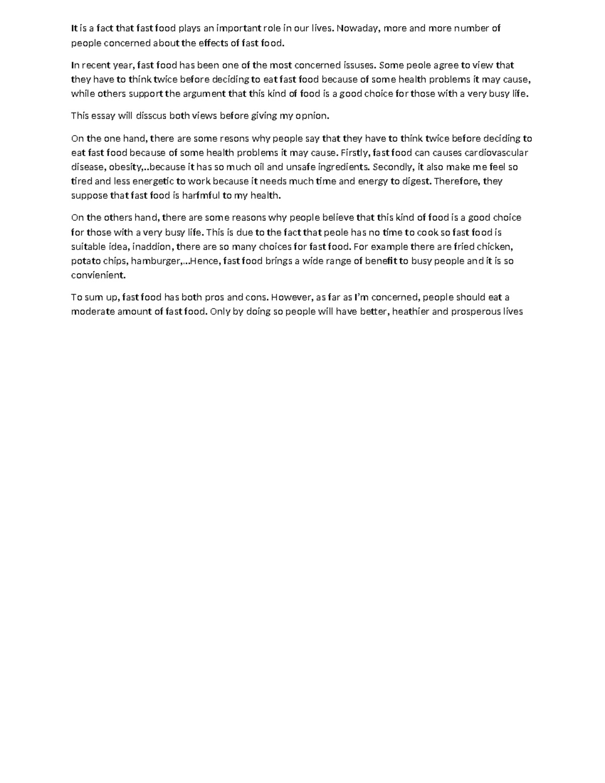 TAST 2 Essay: The Impact of Fast Food on Health and Lifestyle - Studocu