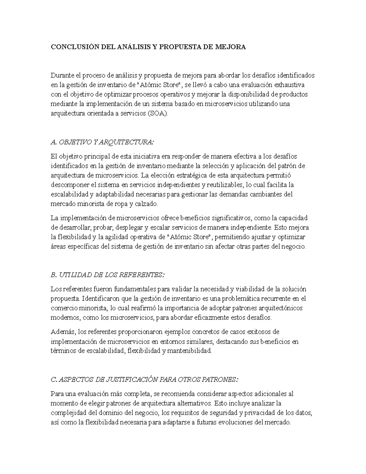 Conclusiones del Análisis y Propuesta de Mejora en SOA - Studocu