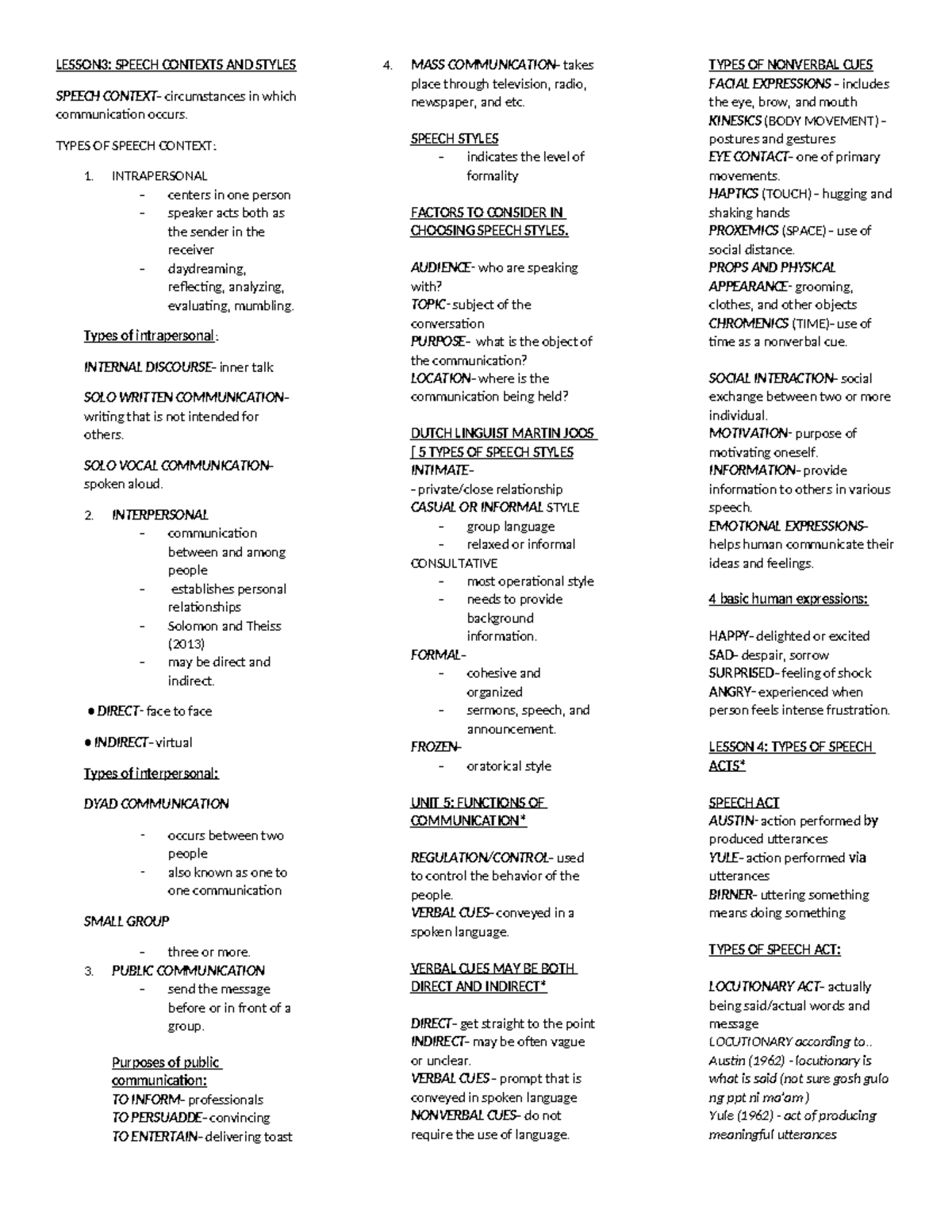Oral com reviewer - LESSON3: SPEECH CONTEXTS AND STYLES SPEECH CONTEXT ...