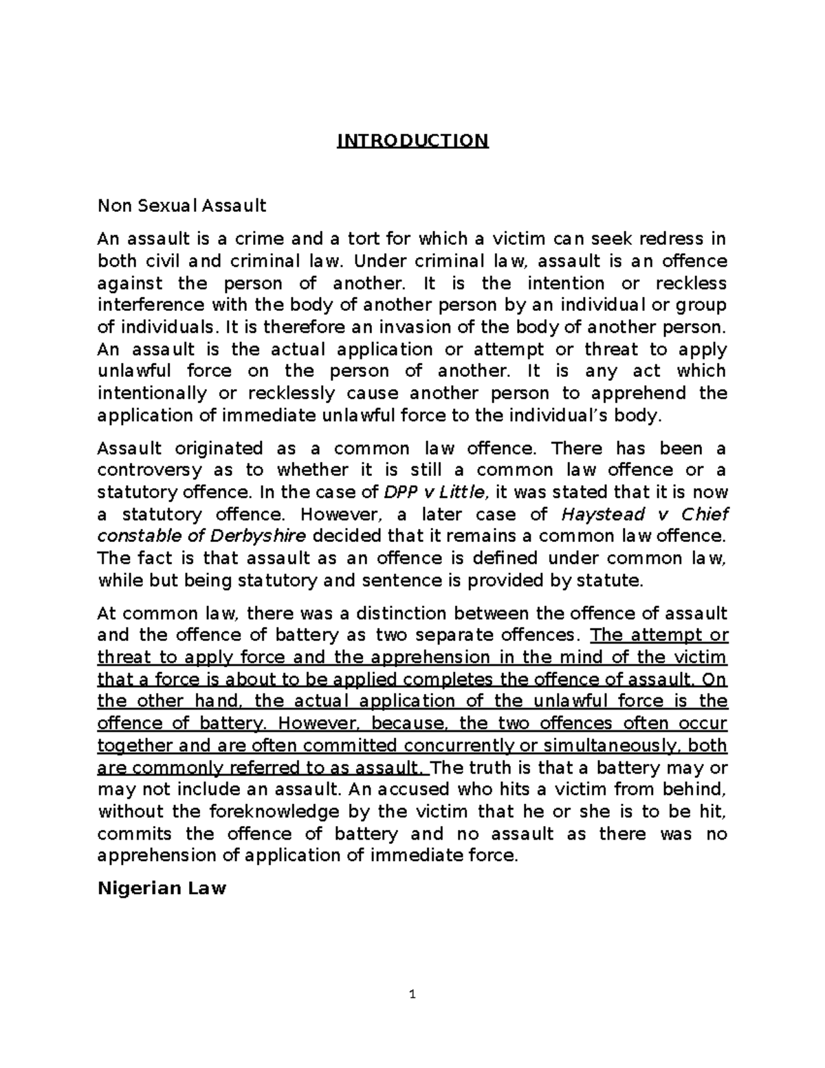 ASSAULT UNDER CRIMINAL LAW: A COMPREHENSIVE STUDY - Studocu