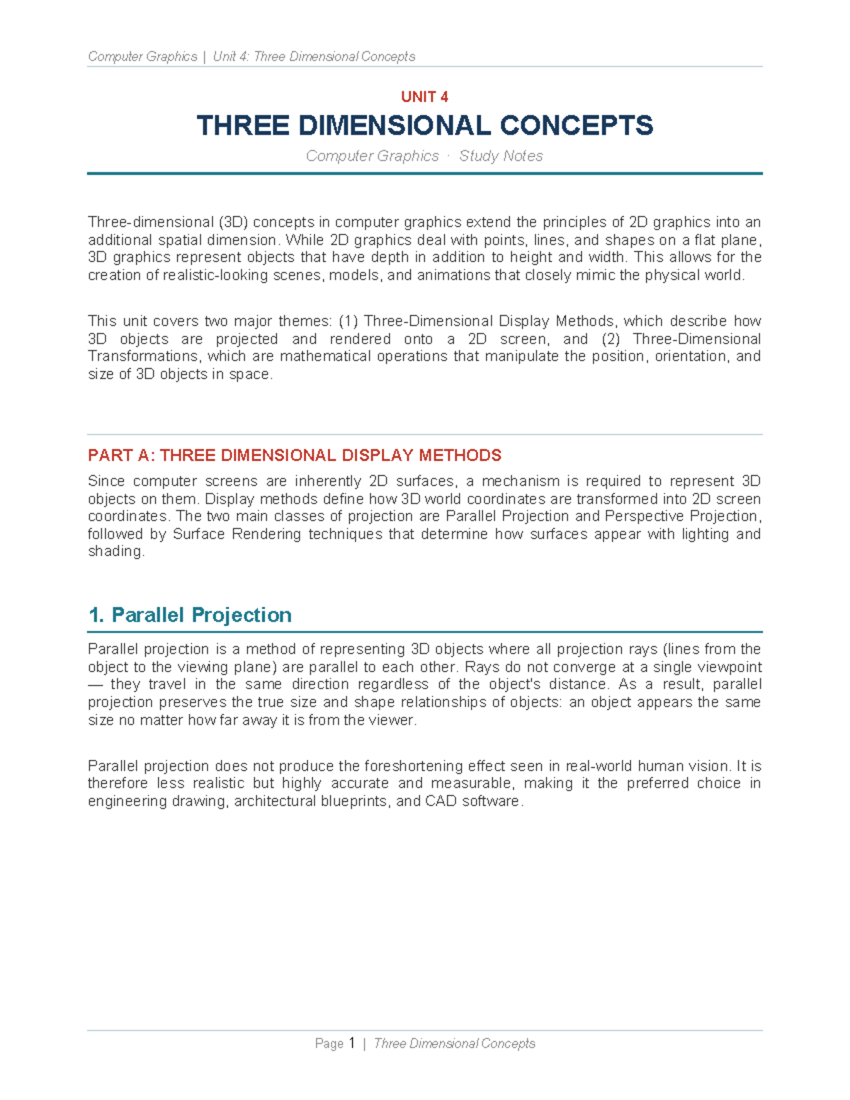 Computer Graphics CG101: Unit 4 - 3D Concepts Study Notes - Studocu