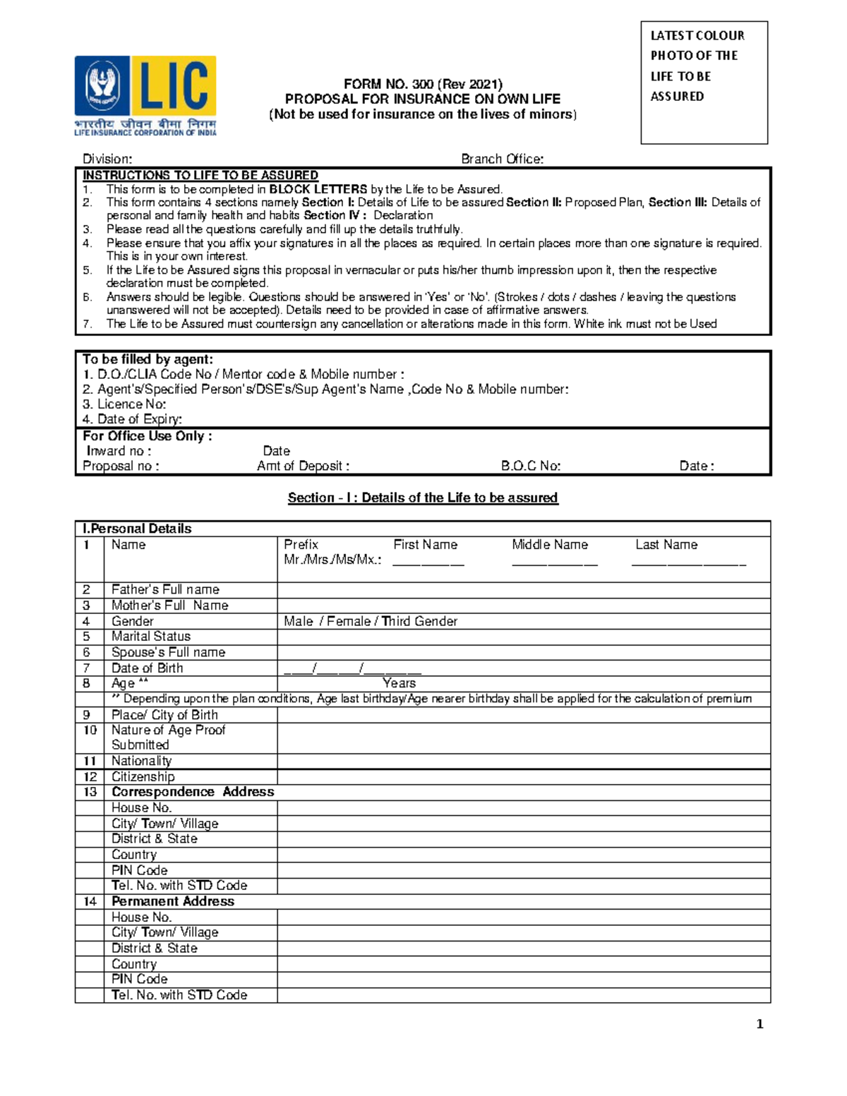 FORM NO 300 - This is the notes - FORM NO. 300 (Rev 2021) PROPOSAL FOR ...