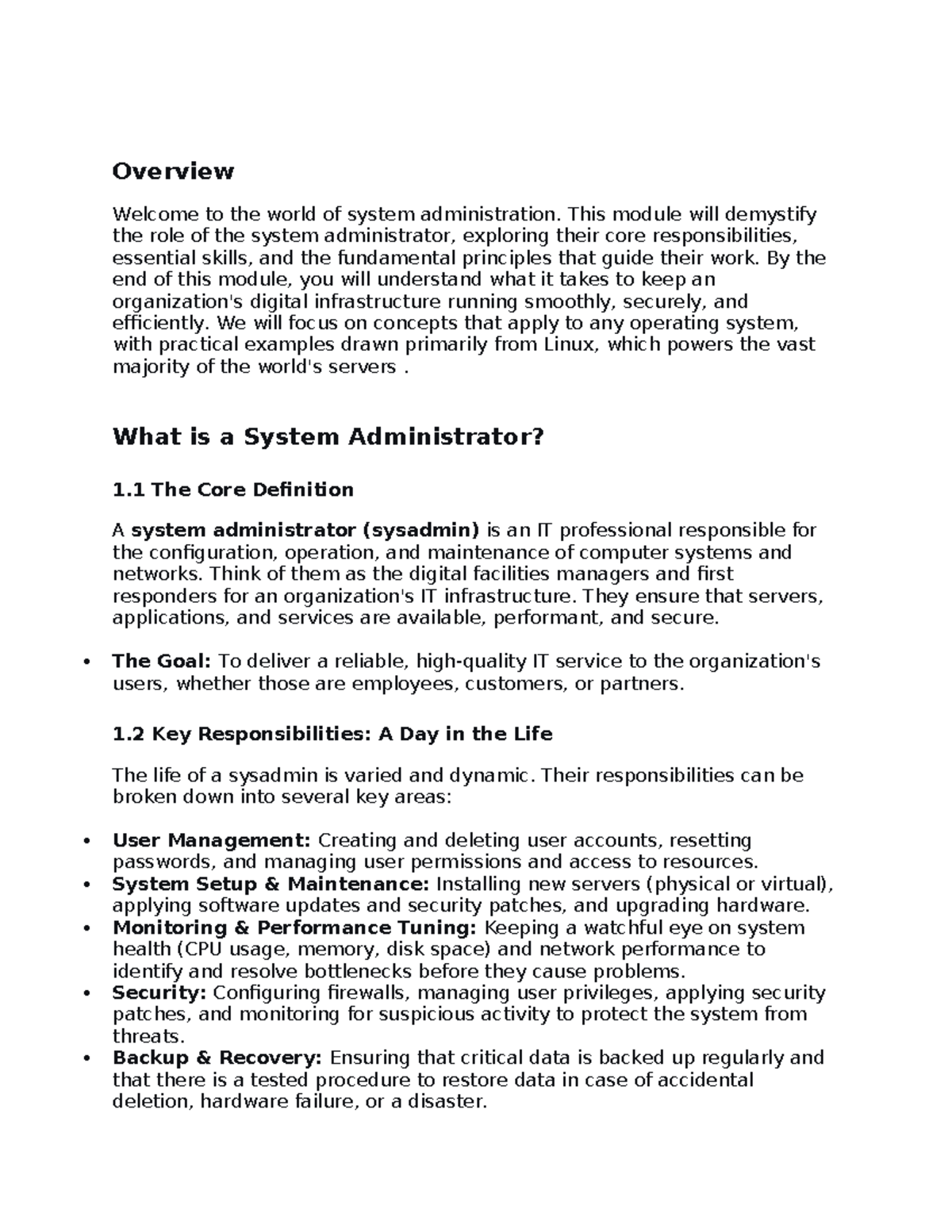 Introduction to System Administration (CS101) - Module Overview - Studocu