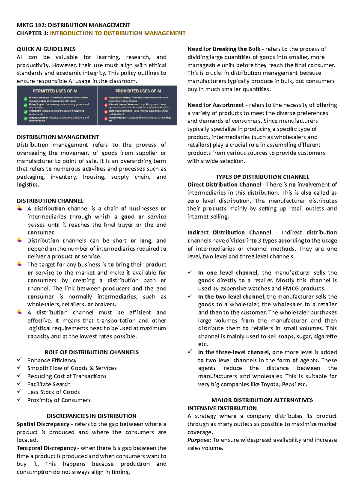 MKTG 102: Distribution Management Chapter 1 - Overview & Key Concepts ...