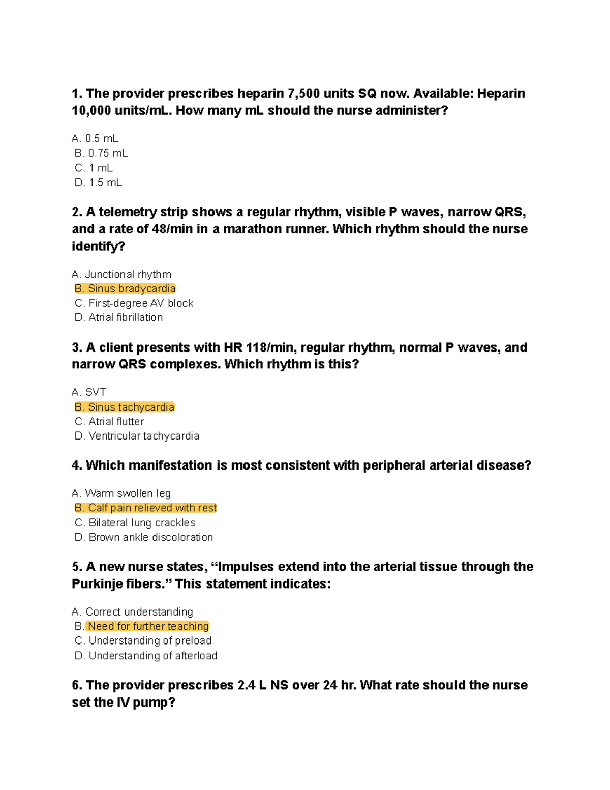 Exam 3 Practice Exam - Cardiac Nursing Questions and Answers - Studocu