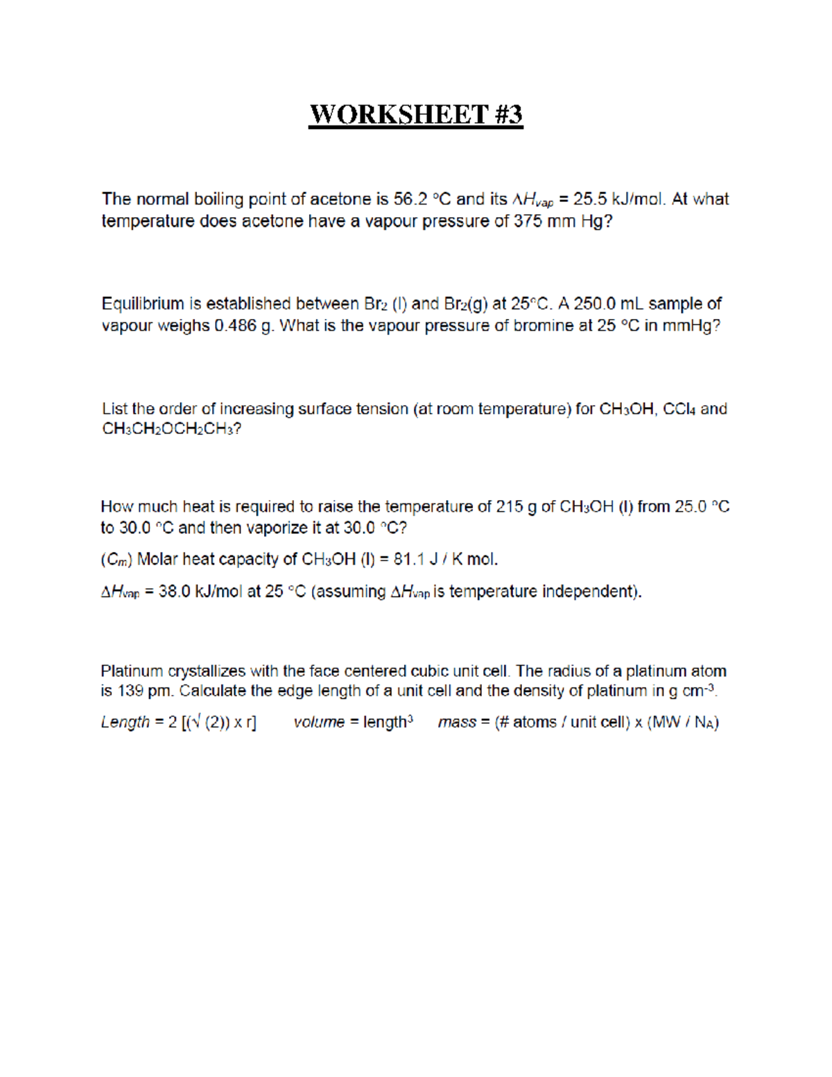 physics practice worksheet - WORKSHEET The normal boiling point of ...