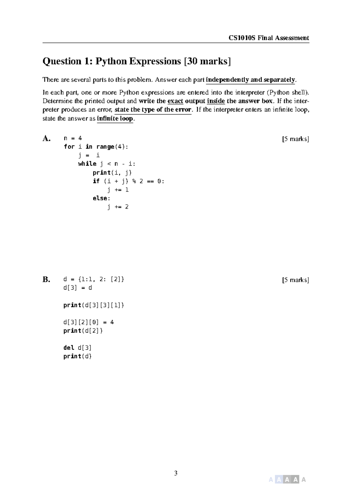 CS1010S PYP Q1 (dragged) - Question 1: Python Expressions [30 marks ...