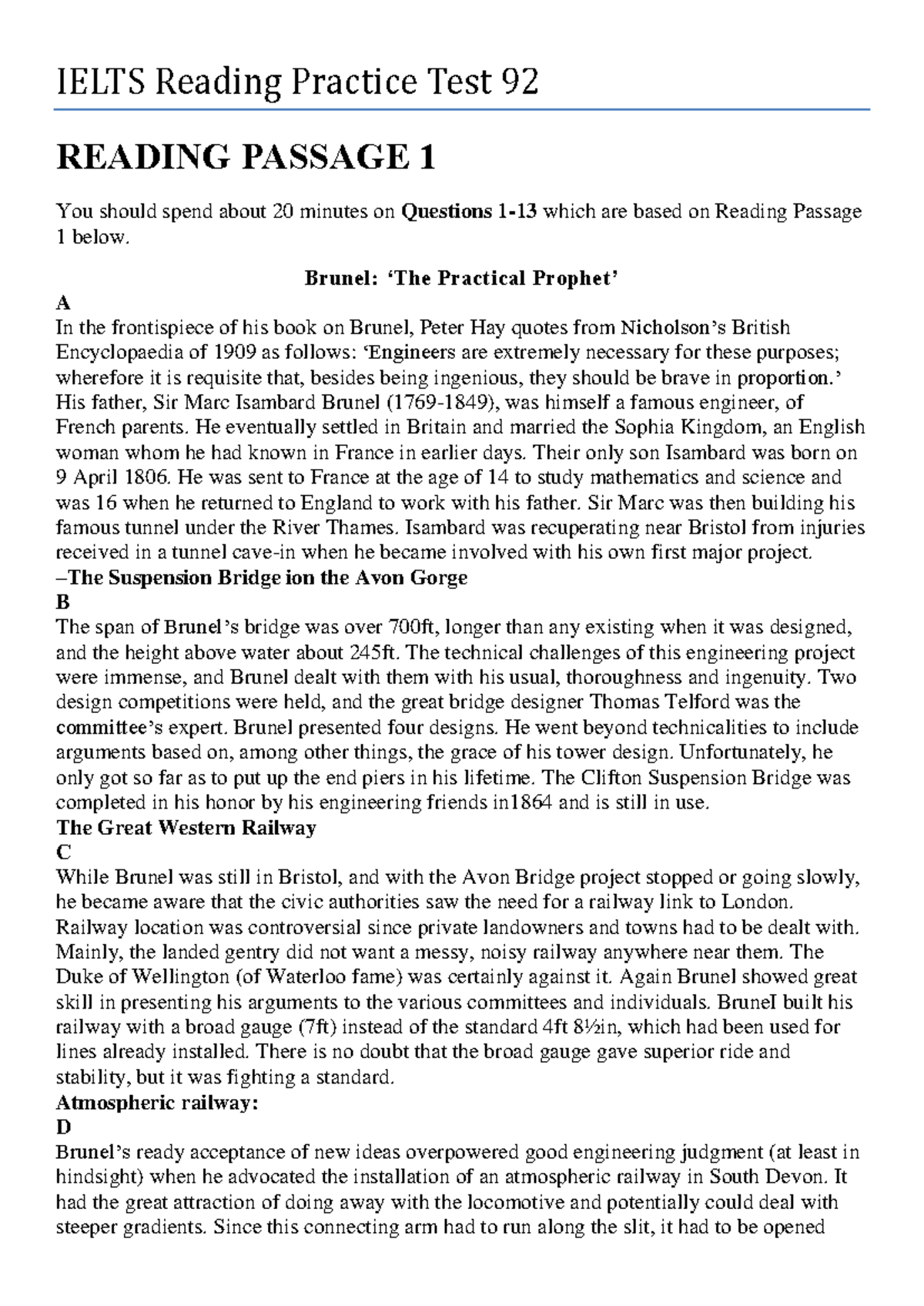 IELTS Reading Practice Test 92 - Passage Analysis & Questions - Studocu