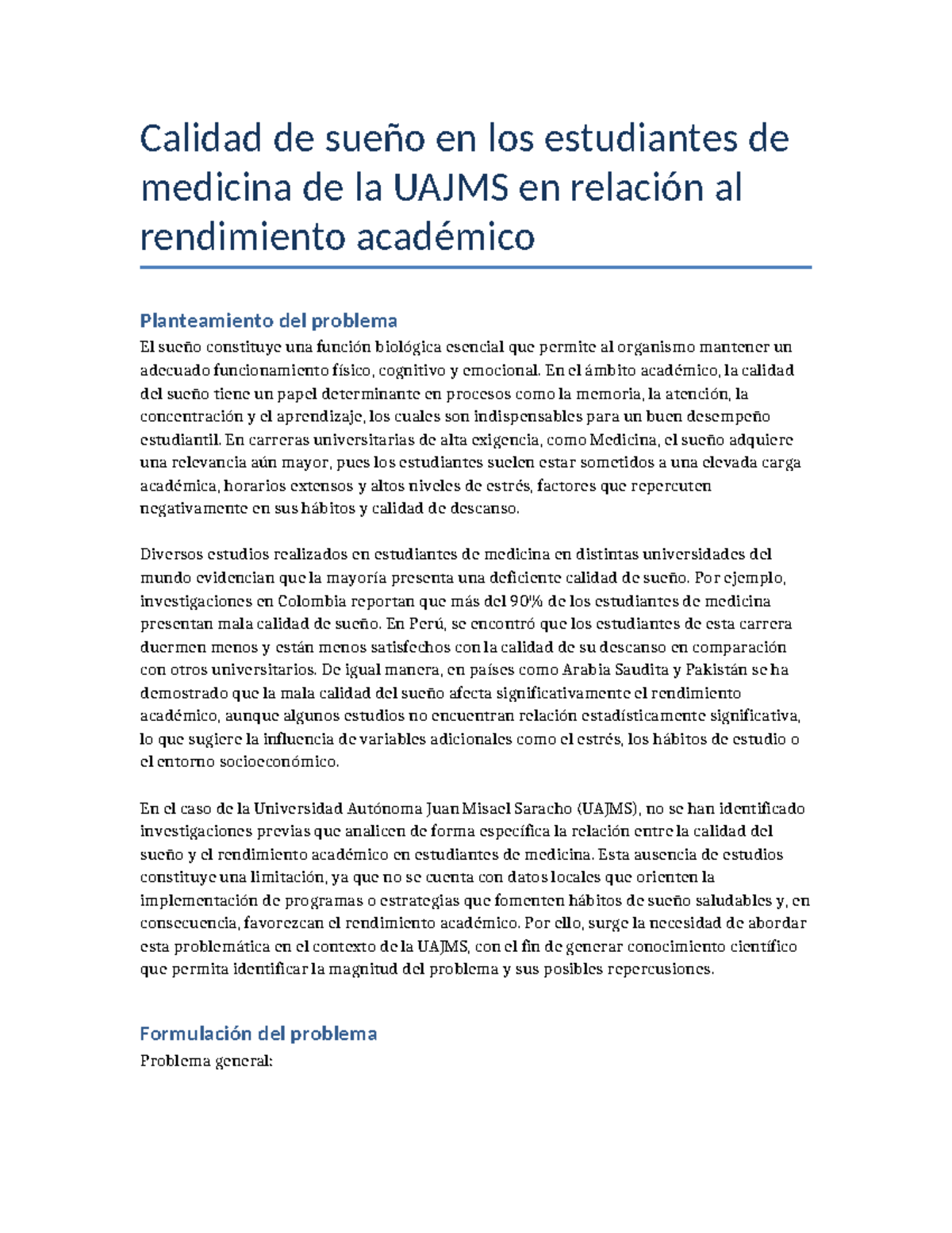 Calidad de Sueño y Rendimiento Académico en Estudiantes de Medicina ...