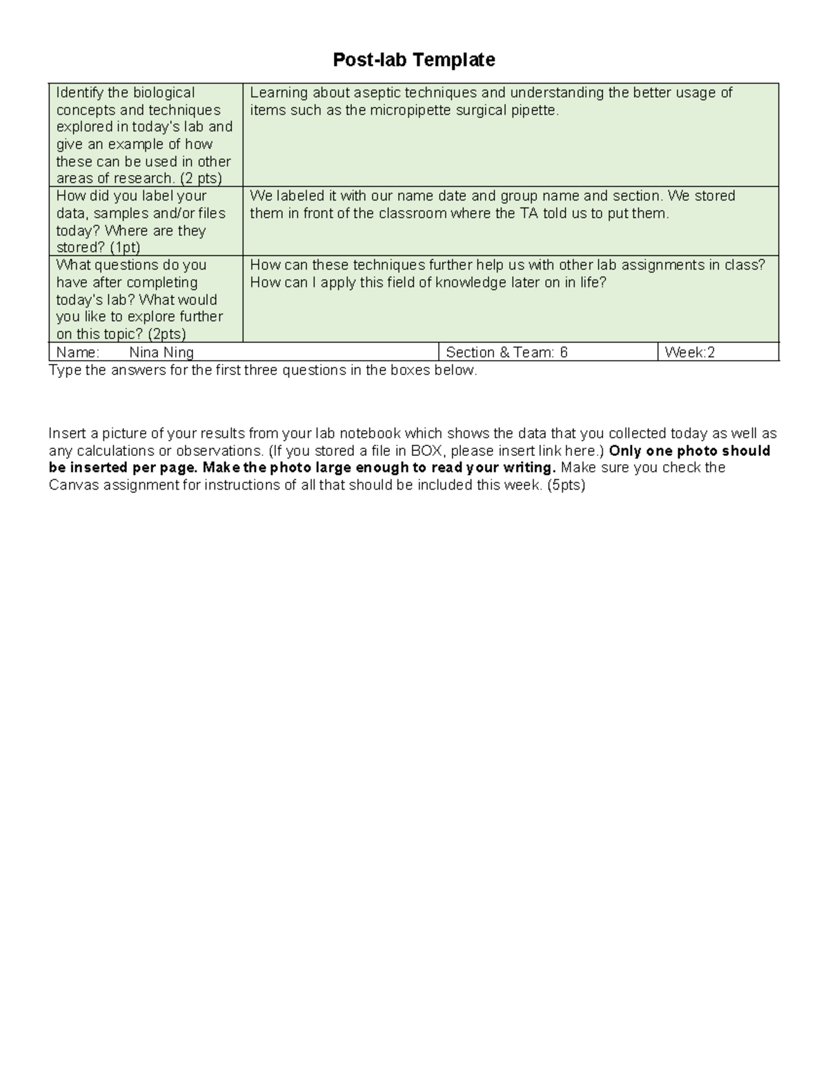 Week 2- Post-Lab Protocol - Post-lab Template Identify the biological ...