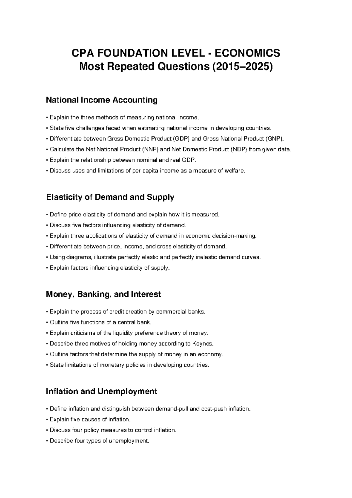 Most Repeated CPA Foundation Level Economics Questions (2015-2025 ...
