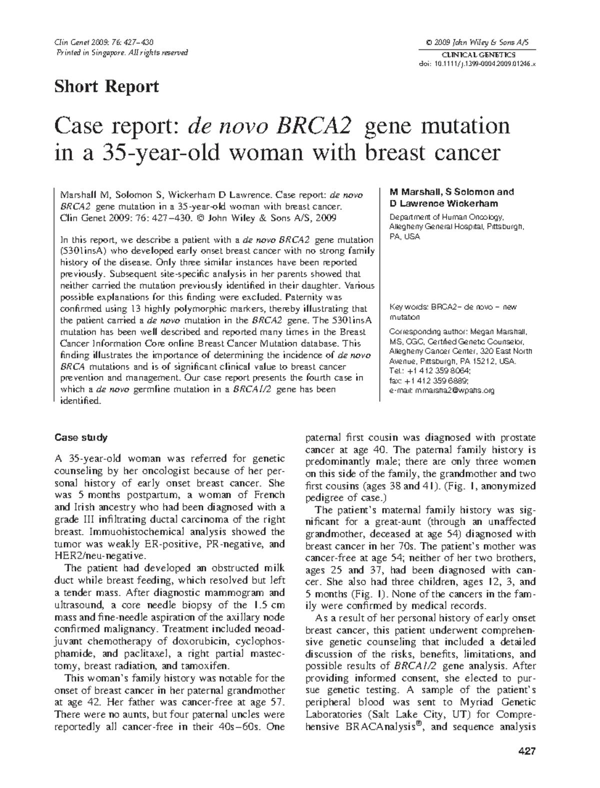 Informe de Caso: Mutación de Novo en el Gen BRCA2 - Document Preview