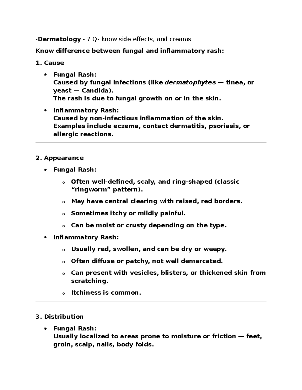 Exam 2 Study Guide: Fungal vs Inflammatory Rashes and Treatments - Studocu