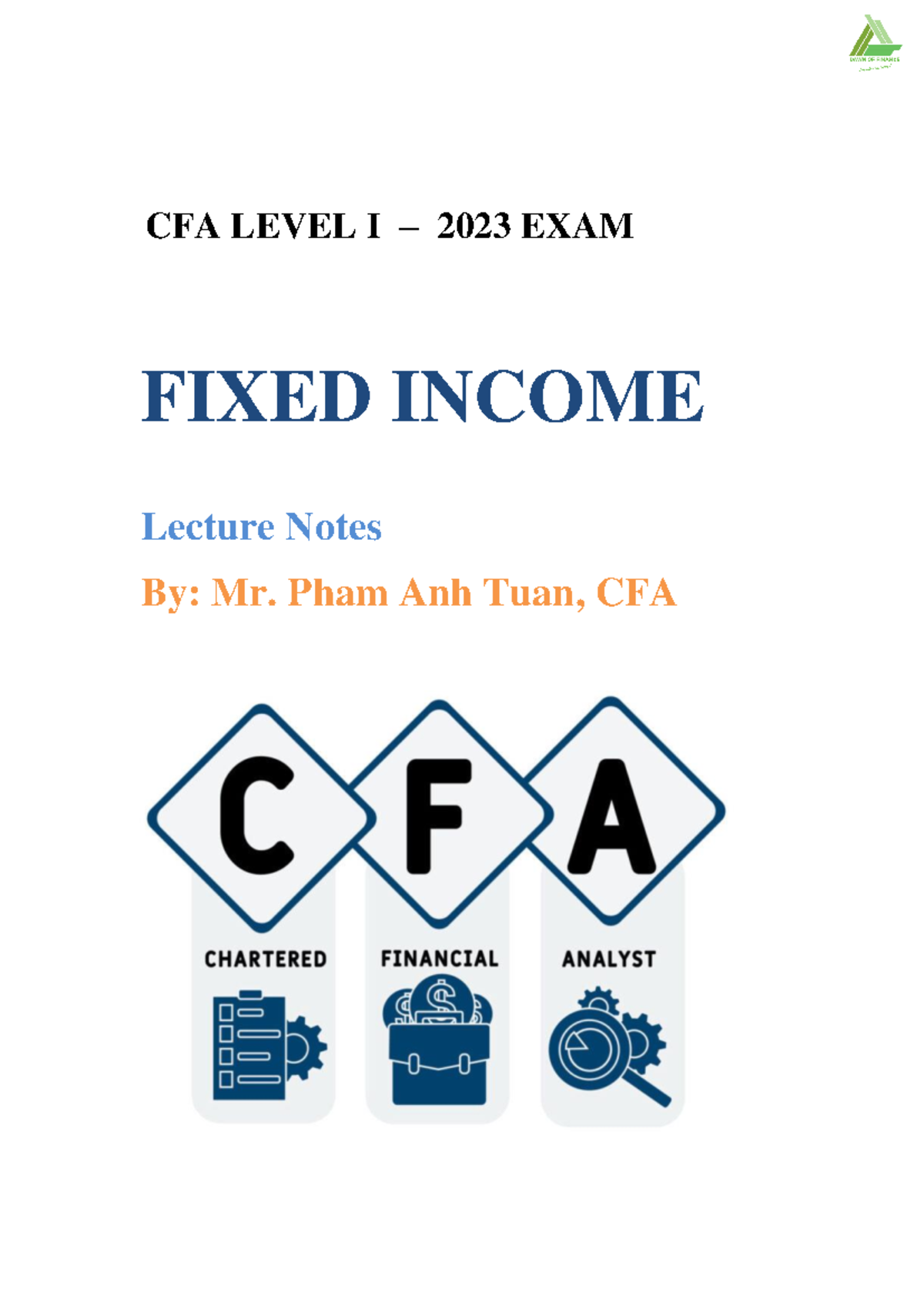 CFA Level I Fixed Income Lecture Notes by Tuan - Final Exam 2023 - Studocu