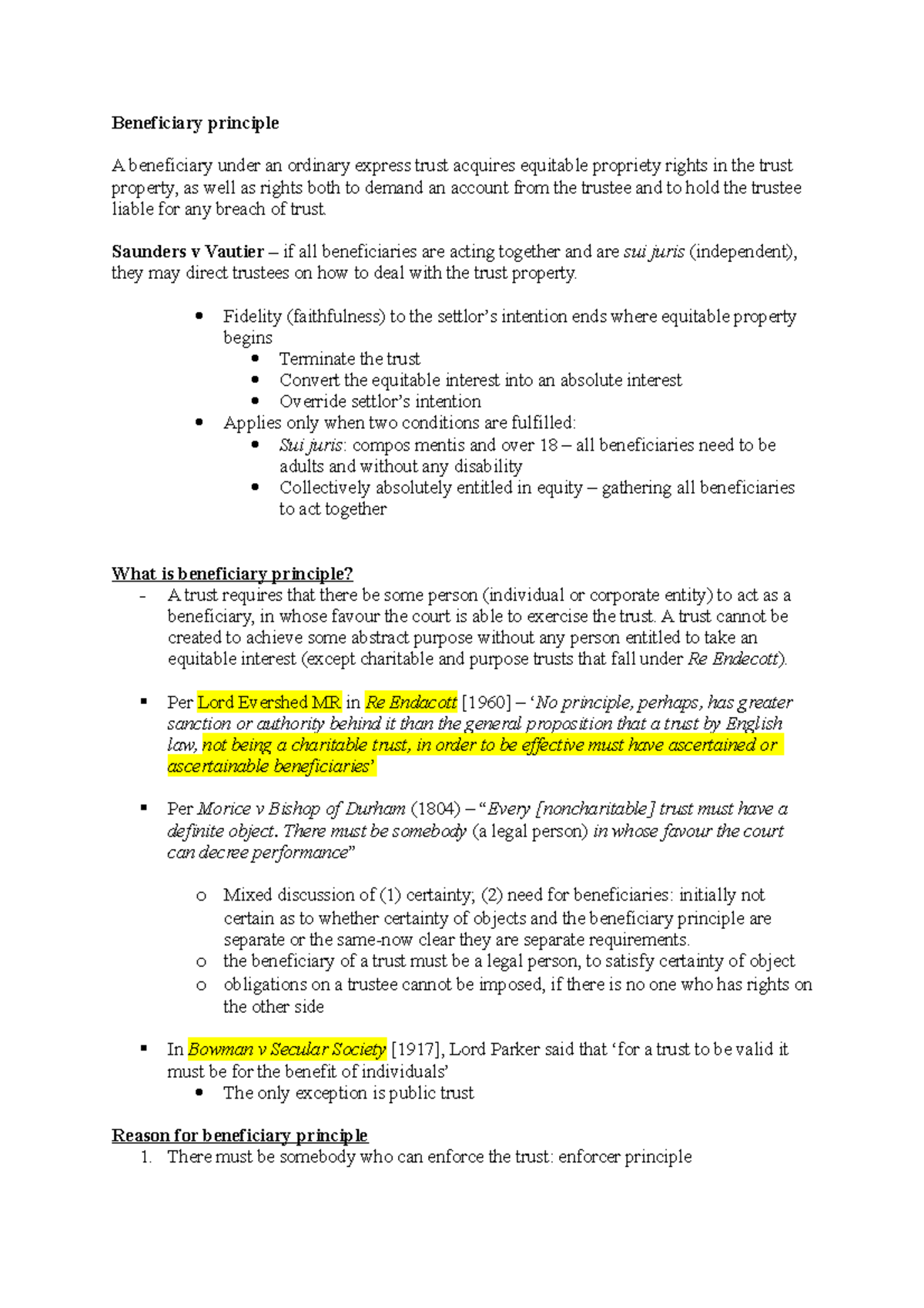 Exam notes - Beneficiary principle - 6FFLK003 - KCL - Studocu