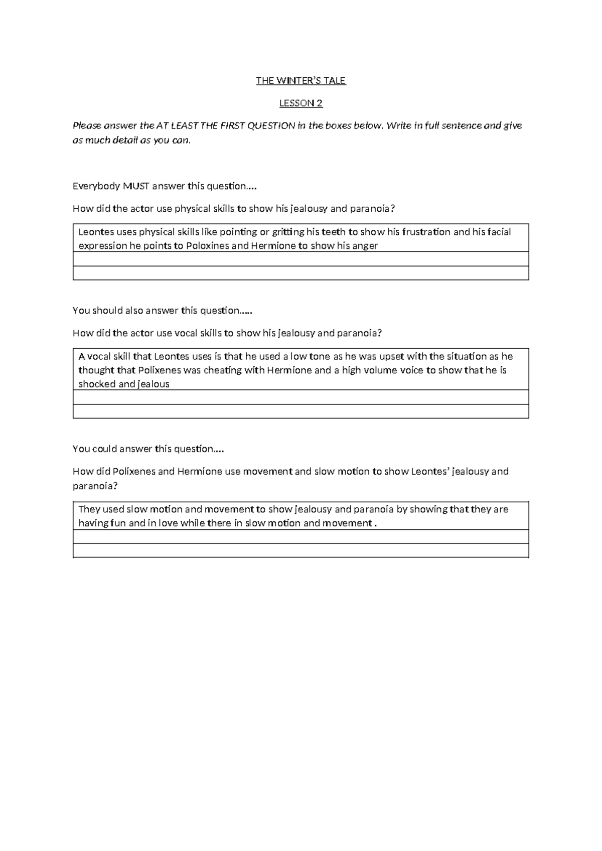The Winter's Tale Lesson 2: Analyzing Jealousy and Paranoia in Drama ...