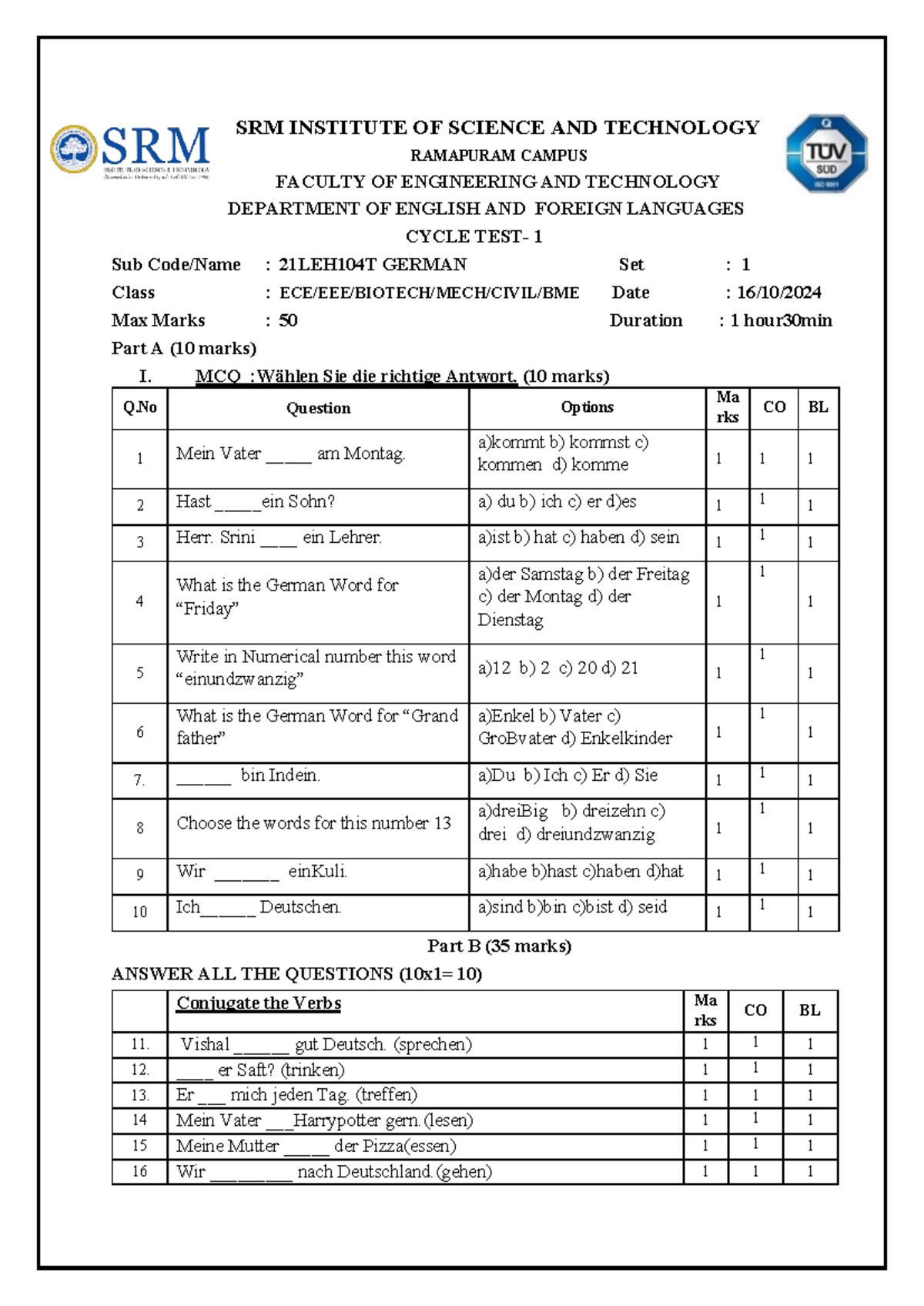 CT1 21LEH104T GERMAN Cycle 1 Question Paper September 2024 - Studocu