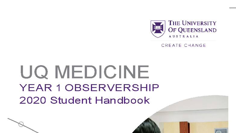 Year1 Observership Student Handbook 2020 - UQ MEDICINE YEAR 1 ...